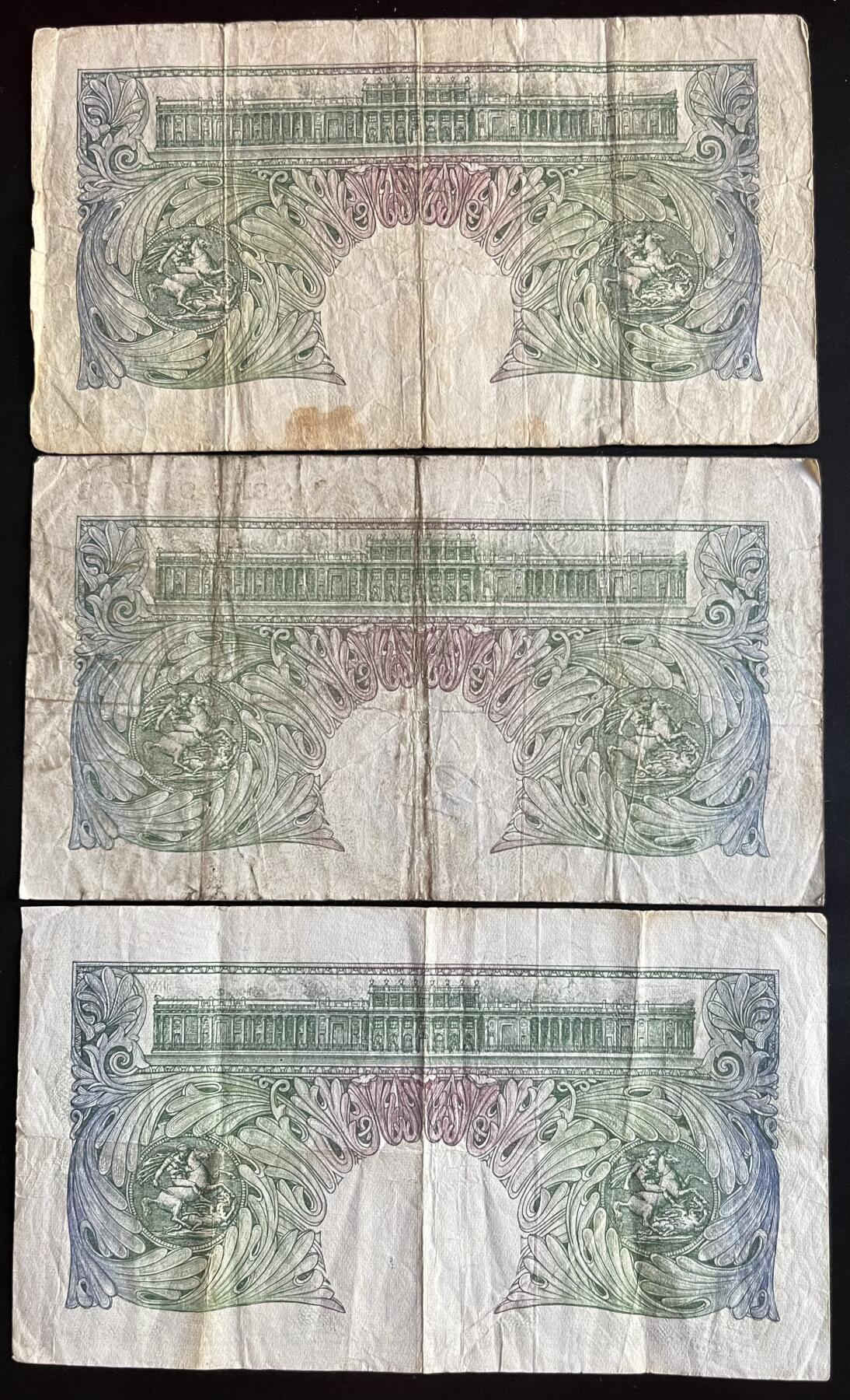 小福收藏拍卖第202期 流通品相裸钞 特惠场 本场全部为欧洲纸币【佣金仅收2% 不设最低佣金 全场包邮】 英国1镑 1组3张（含1张豹子号 ）