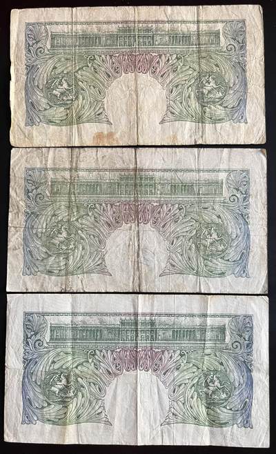 小福收藏拍卖第202期 流通品相裸钞 特惠场 本场全部为欧洲纸币【佣金仅收2% 不设最低佣金 全场包邮】 英国1镑 1组3张（含1张豹子号 ）