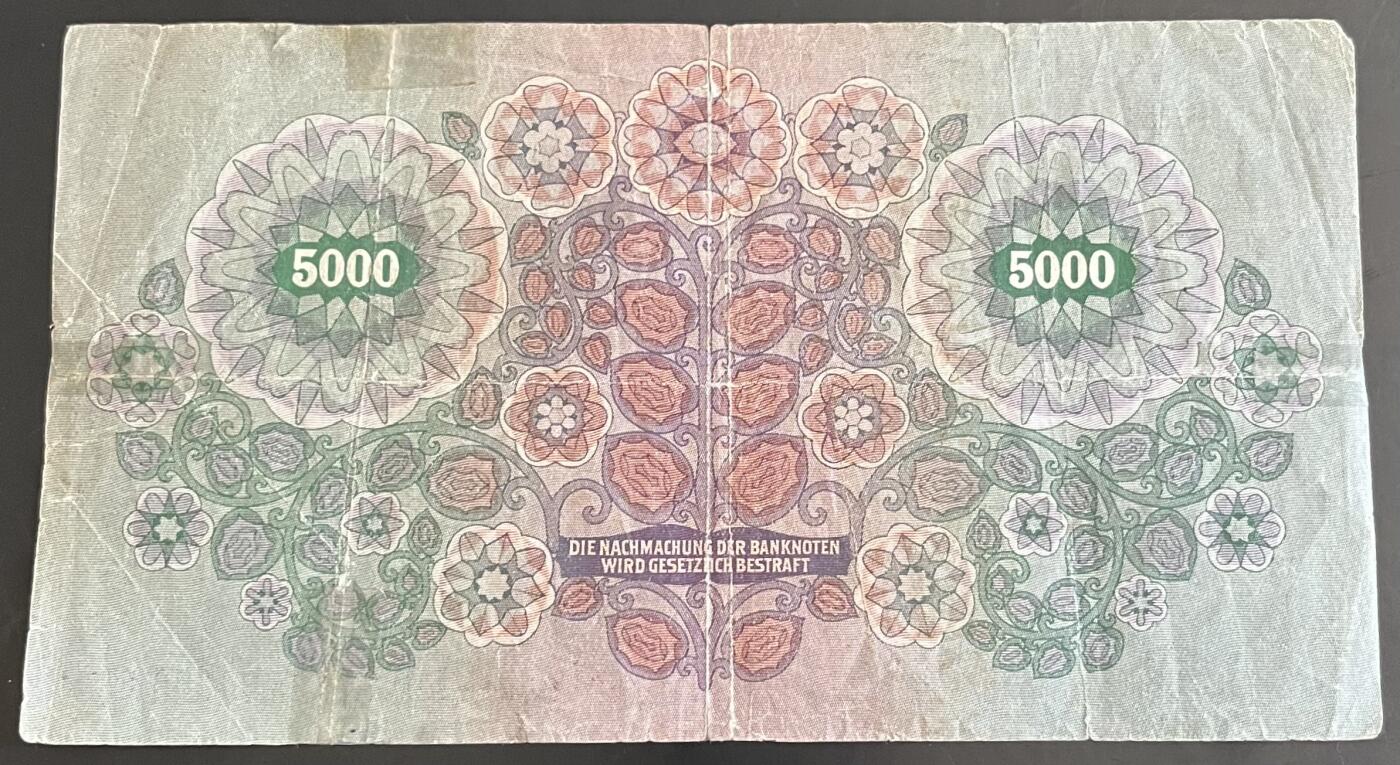 小福收藏拍卖第202期 流通品相裸钞 特惠场 本场全部为欧洲纸币【佣金仅收2% 不设最低佣金 全场包邮】 奥地利 1922年 5000先令