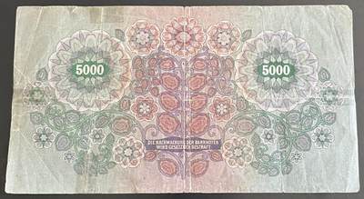 小福收藏拍卖第202期 流通品相裸钞 特惠场 本场全部为欧洲纸币【佣金仅收2% 不设最低佣金 全场包邮】 奥地利 1922年 5000先令