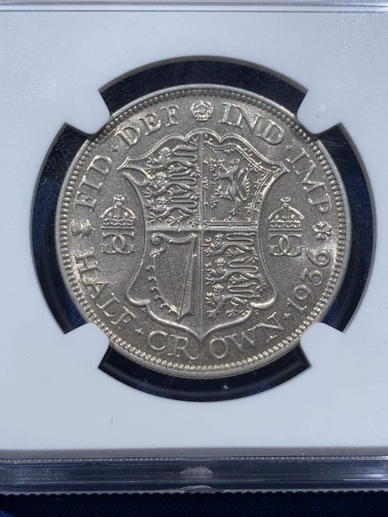 《竞宝斋》第467场 周日，周一 2场连拍 （全场包邮）欢迎送拍 NGC AU58 英国1936年乔治五世半克朗银币