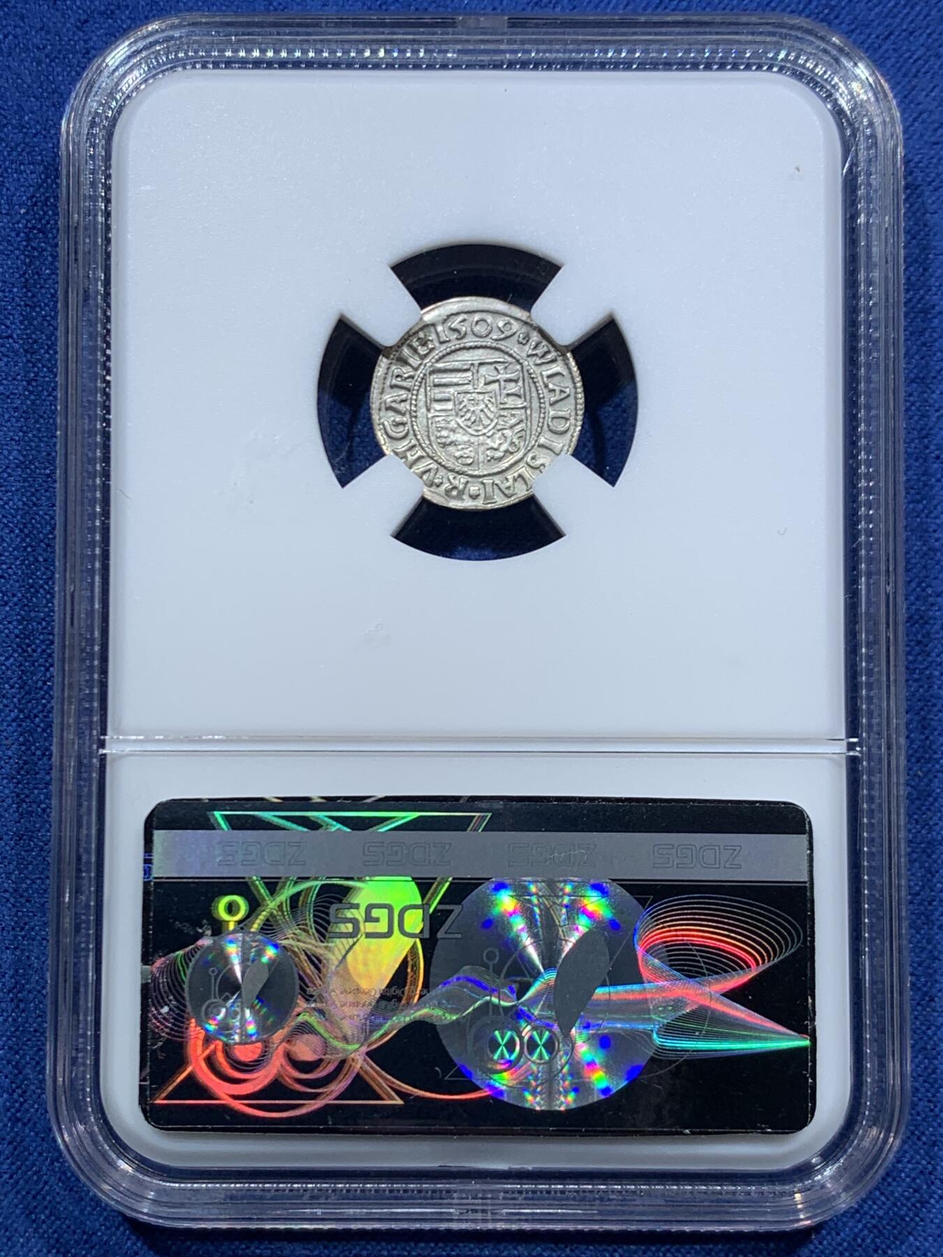 《竞宝斋》第467场 周日，周一 2场连拍 （全场包邮）欢迎送拍 ZDGS AU 匈牙利1509年弗拉迪斯劳斯二世圣母抱婴1第纳尔银币 少见品种，打制和光泽极美，观感极佳