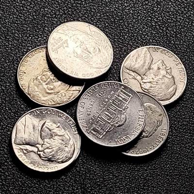 泉币菌-第204场-元宵节专场 本场拍品多 请提前出价 - 一组6枚 美国5美分 杰斐逊纪念币