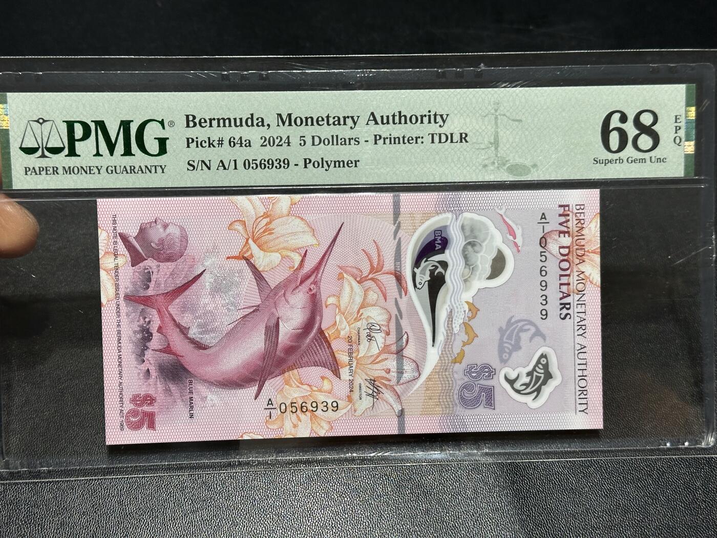 《外钞收藏家》第六百一十四期（精选场）（长期征集拍品、欢迎藏友们联系合作） 2024年百慕大5元 PMG68 高分 A/1冠 无47 获奖钞
