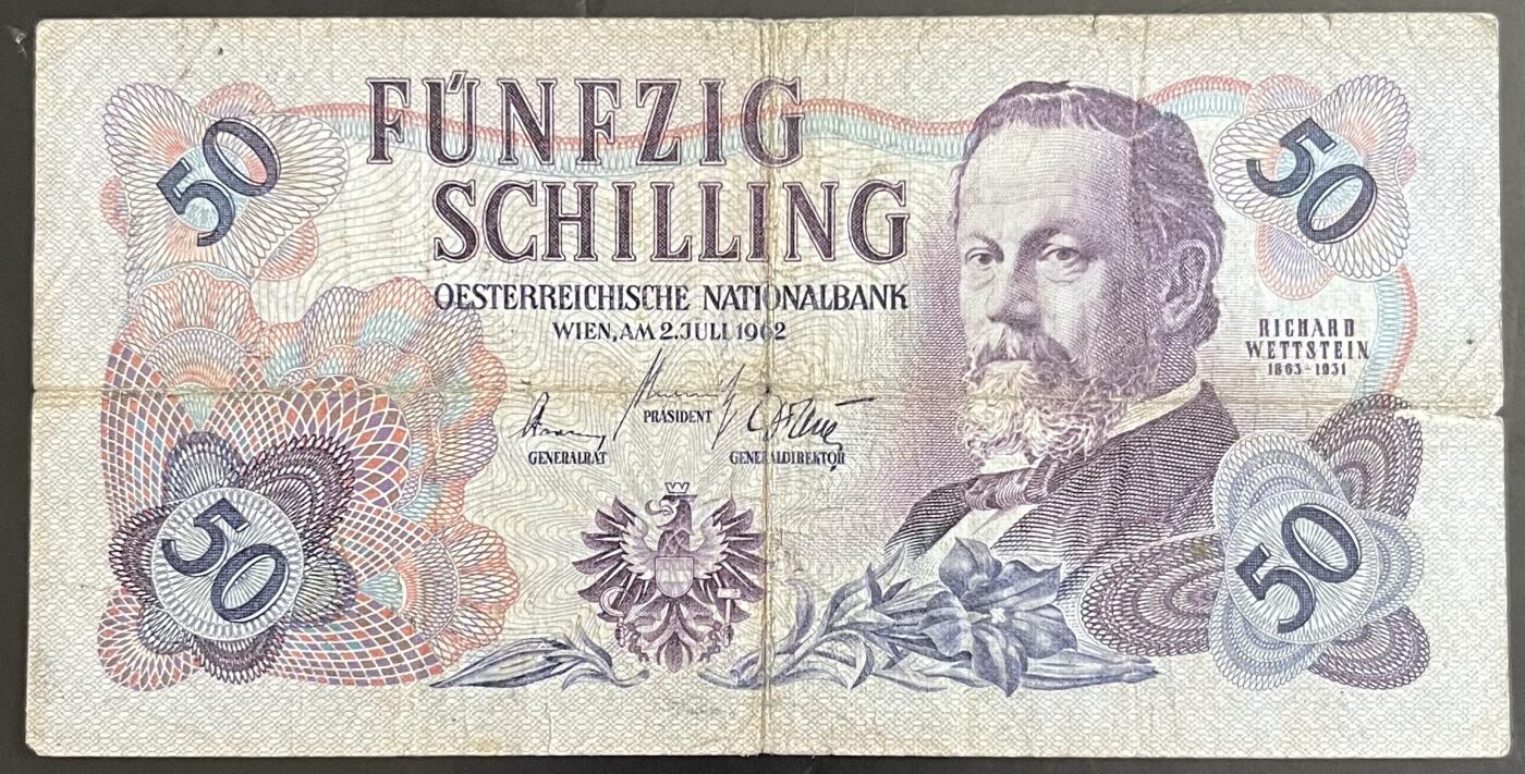 小福收藏拍卖第202期 流通品相裸钞 特惠场 本场全部为欧洲纸币【佣金仅收2% 不设最低佣金 全场包邮】 奥地利 1962年 50先令