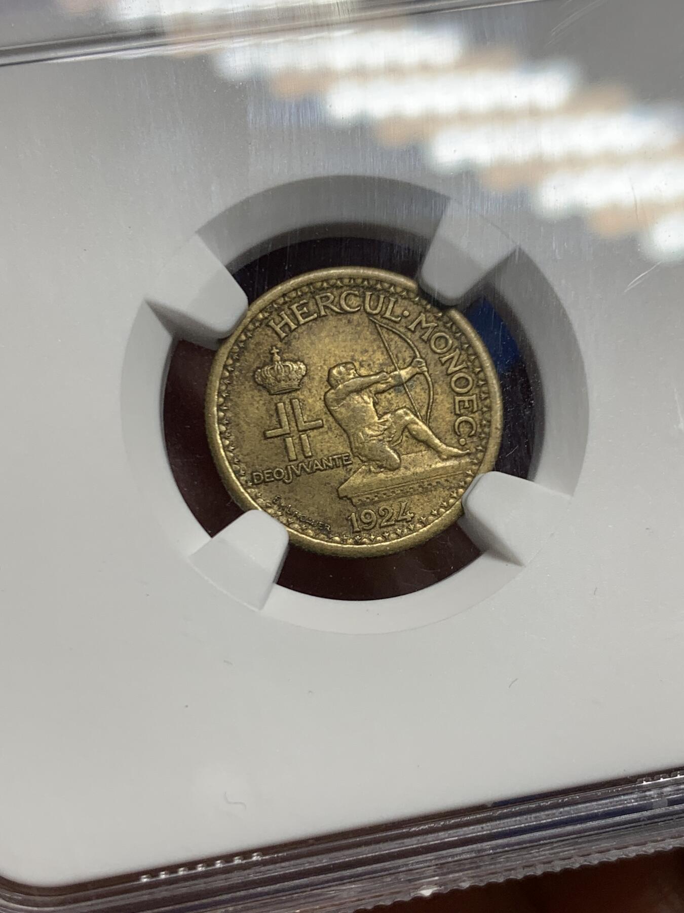 《竞宝斋》第467场 周日，周一 2场连拍 （全场包邮）欢迎送拍 NGC MS62 摩纳哥1924年路易二世50分