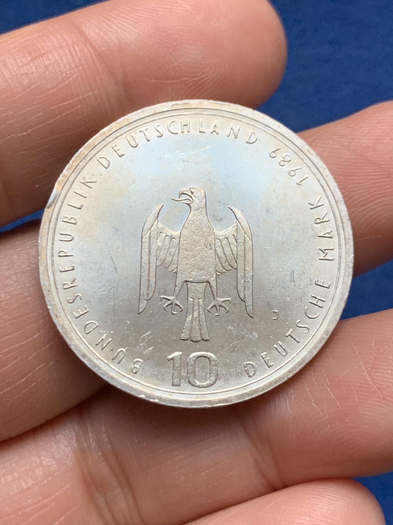 《竞宝斋》第467场 周日，周一 2场连拍 （全场包邮）欢迎送拍 德国1989年汉堡港800周年纪念10马克银币 625银 15.55克