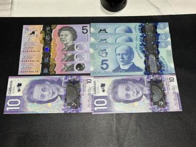 《外钞收藏家》第六百一十四期（精选场）（长期征集拍品、欢迎藏友们联系合作） - 澳大利亚5元3连号+加拿大5元3连号+加拿大最新版10元2张一起 全新UNC