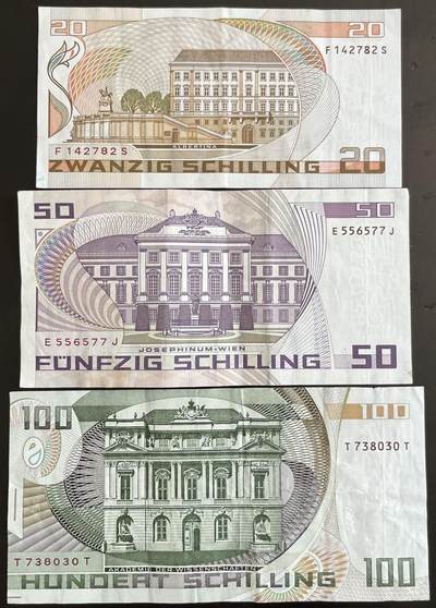 小福收藏拍卖第202期 流通品相裸钞 特惠场 本场全部为欧洲纸币【佣金仅收2% 不设最低佣金 全场包邮】 奥地利 20+50+100先令 1组3张