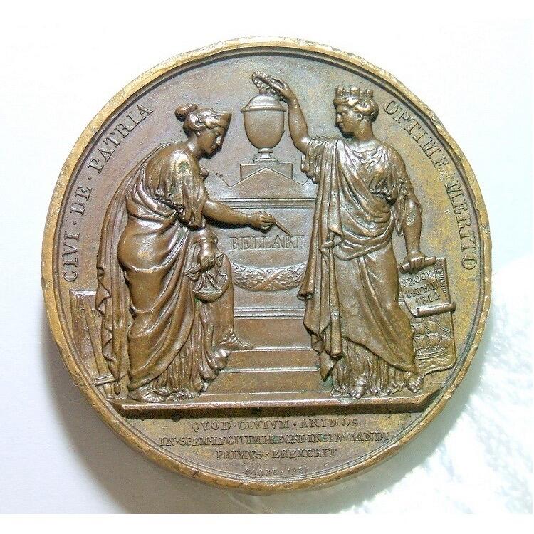 法国1829年 政治家贝拉特高浮雕精制大铜章 光边 50MM