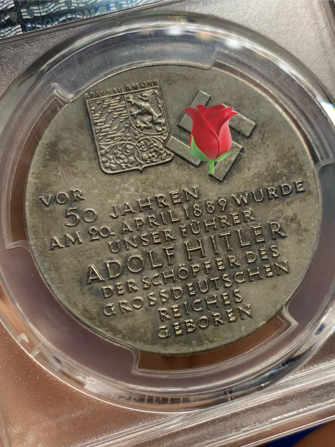 《竞宝斋》第467场 周日，周一 2场连拍 （全场包邮）欢迎送拍 PCGS SP62 德国1939年德国民族社会主义工人党党魁50大寿纪念银章 德三名品