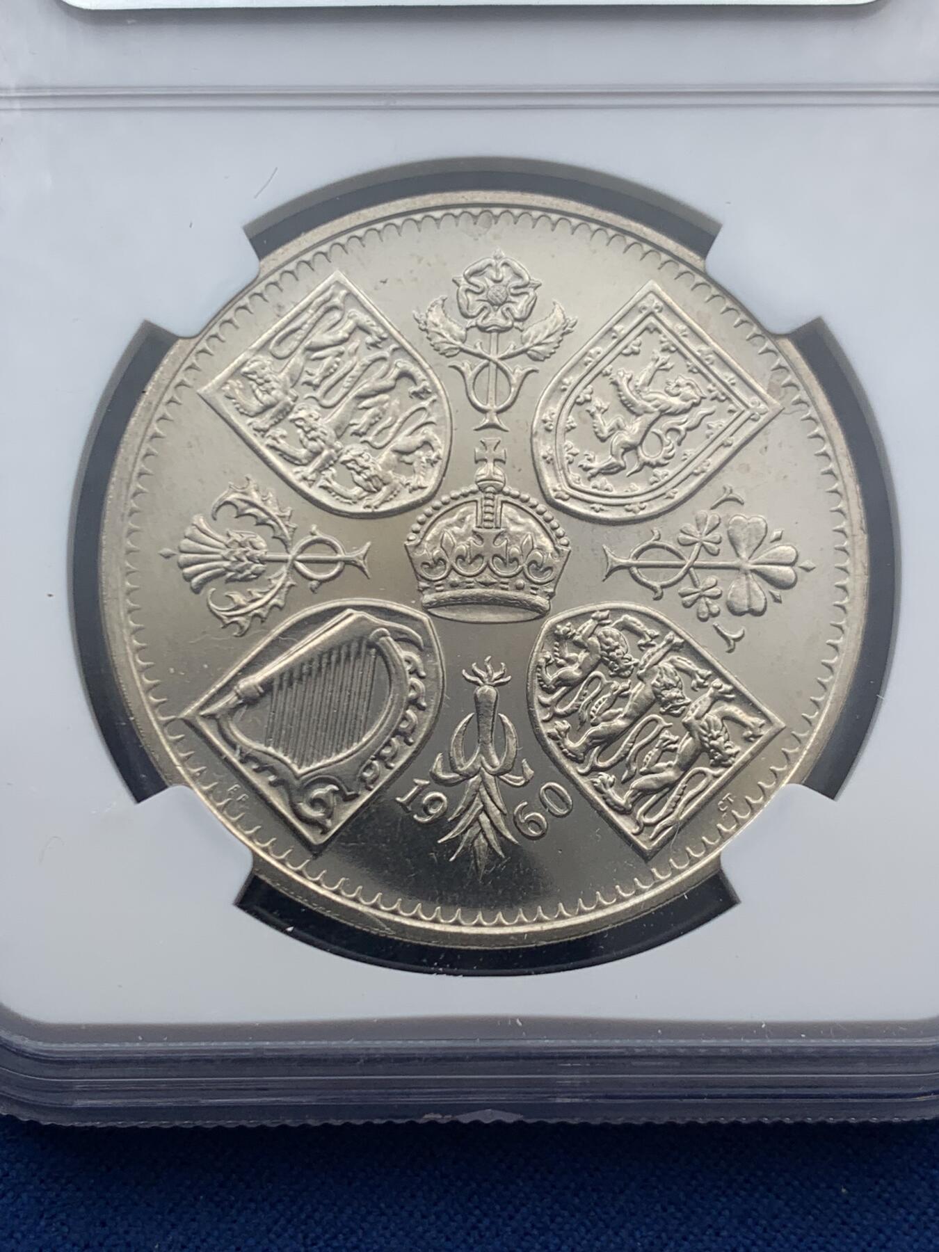 《竞宝斋》第467场 周日，周一 2场连拍 （全场包邮）欢迎送拍 NGC PL66 1960年英国女王纽约博览会纪念5先令类精制克朗币 高分！