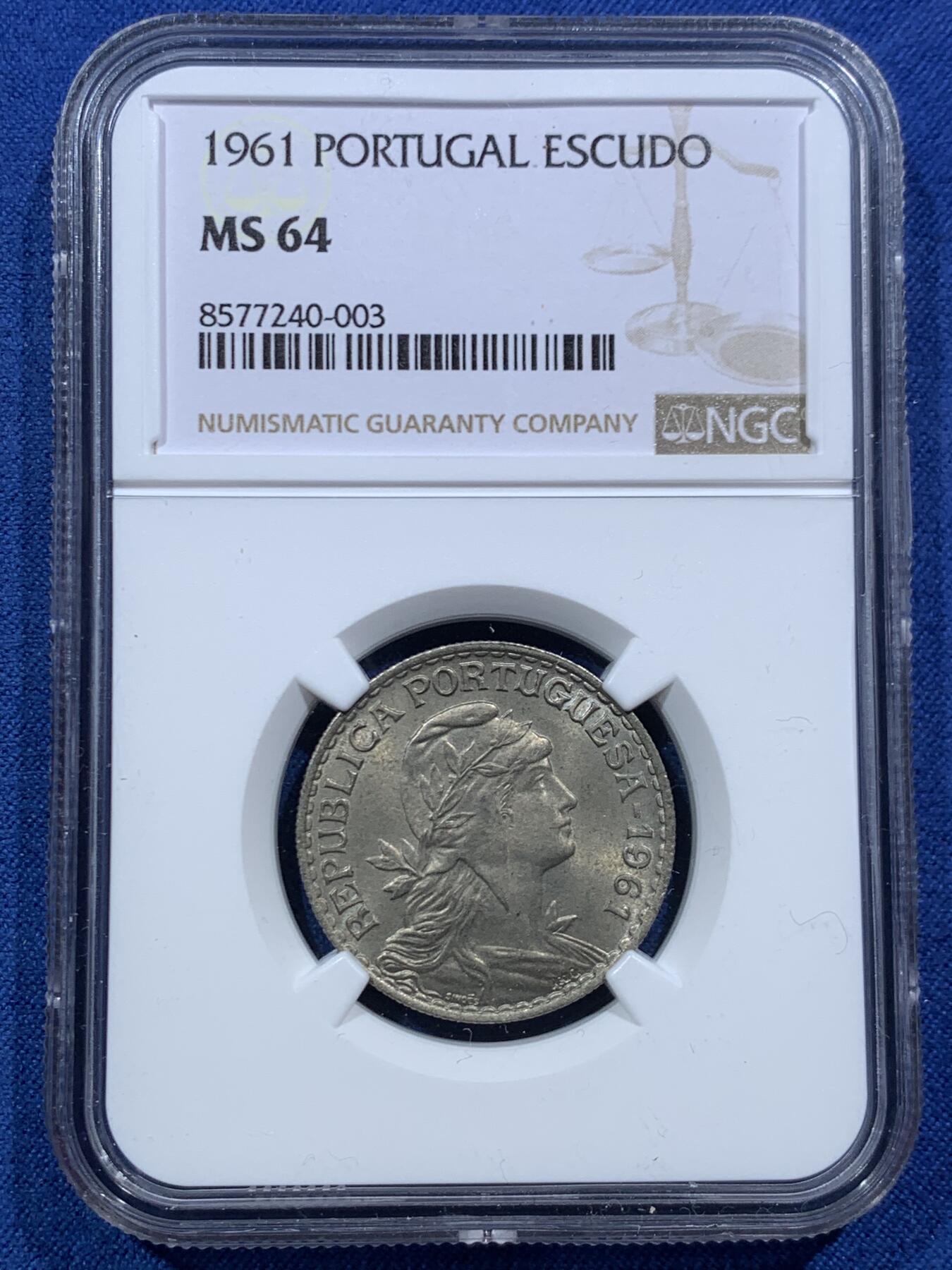 《竞宝斋》第467场 周日，周一 2场连拍 （全场包邮）欢迎送拍 NGC MS64 葡萄牙1961年1埃斯库多