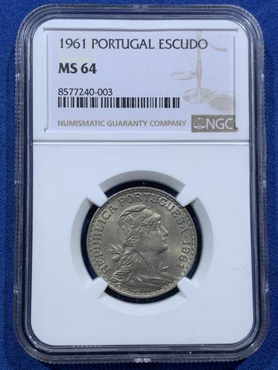 《竞宝斋》第467场 周日，周一 2场连拍 （全场包邮）欢迎送拍 - NGC MS64 葡萄牙1961年1埃斯库多