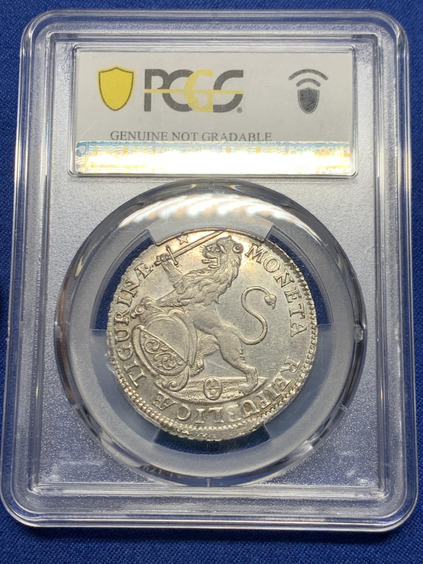 《竞宝斋》第467场 周日，周一 2场连拍 （全场包邮）欢迎送拍 PCGS UNC 瑞士 1753年 苏黎世景观 1/2泰勒银币 打制的非常好