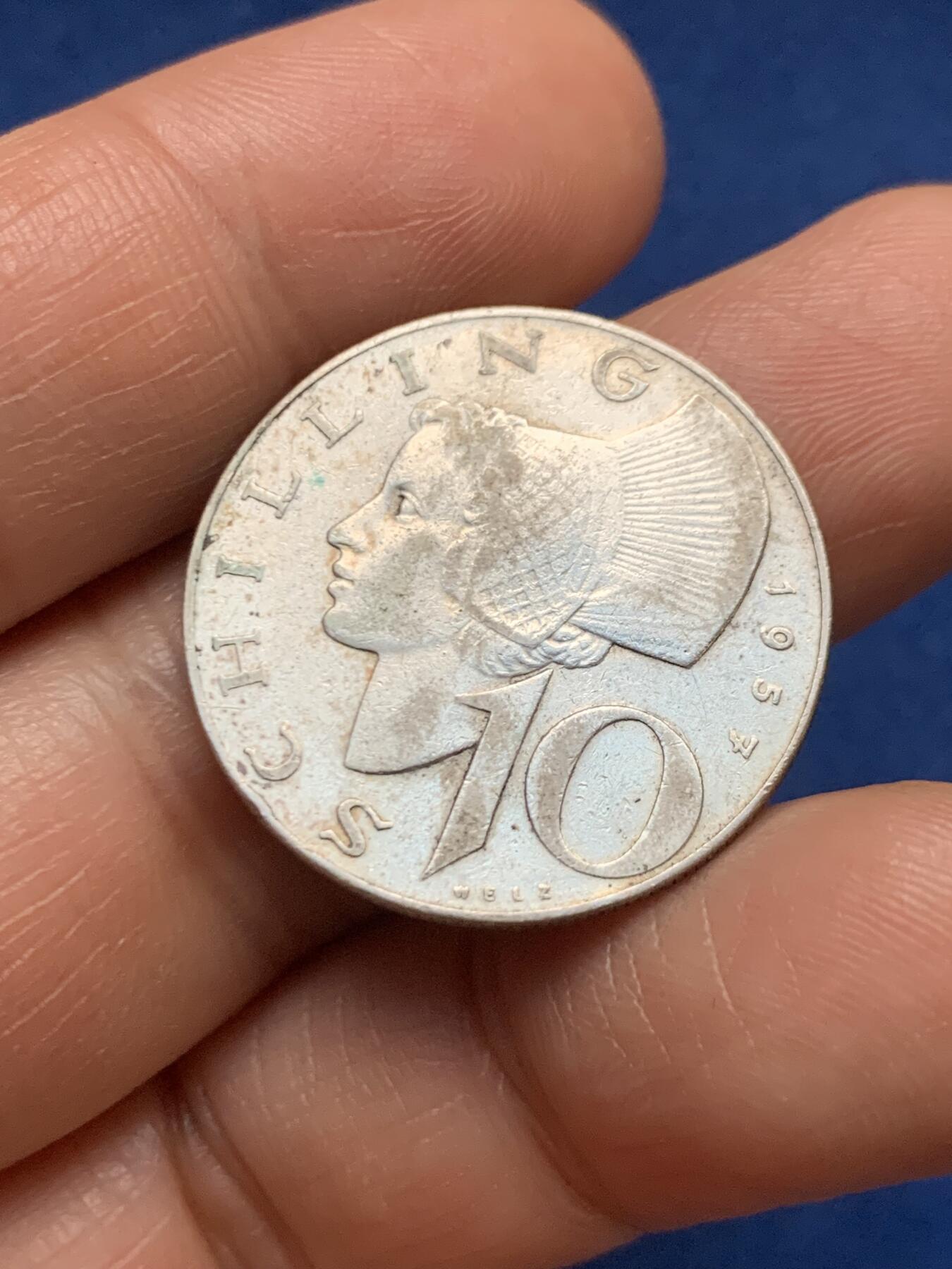 《竞宝斋》第467场 周日，周一 2场连拍 （全场包邮）欢迎送拍 奥地利1957年10先令瓦豪女士首年发行银币，7.5克，640银