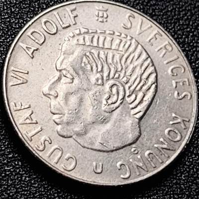 泉币菌-第204场-元宵节专场 本场拍品多 请提前出价 - 瑞典1968年1克朗铜镍币，古斯塔夫六世国王，25mm