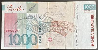小福收藏拍卖第202期 流通品相裸钞 特惠场 本场全部为欧洲纸币【佣金仅收2% 不设最低佣金 全场包邮】 斯洛文尼亚 2003年 1000托拉尔 该版首年份