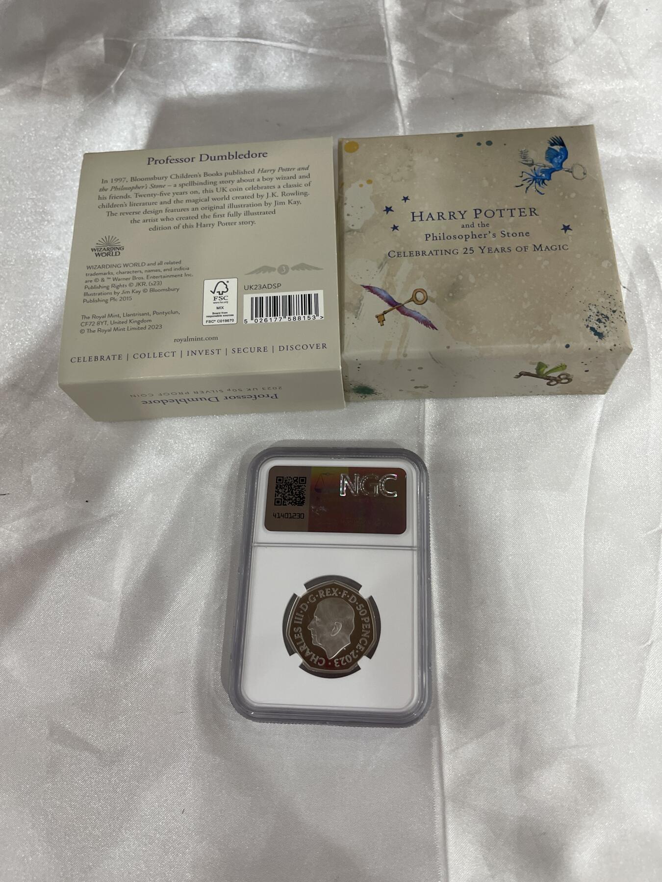 哈利波特系列银币，2023年英国官方发行，精制币，带原装盒和证书，NGC评级PF68 ULTRA CAMEO，收藏佳品 盒子完好，