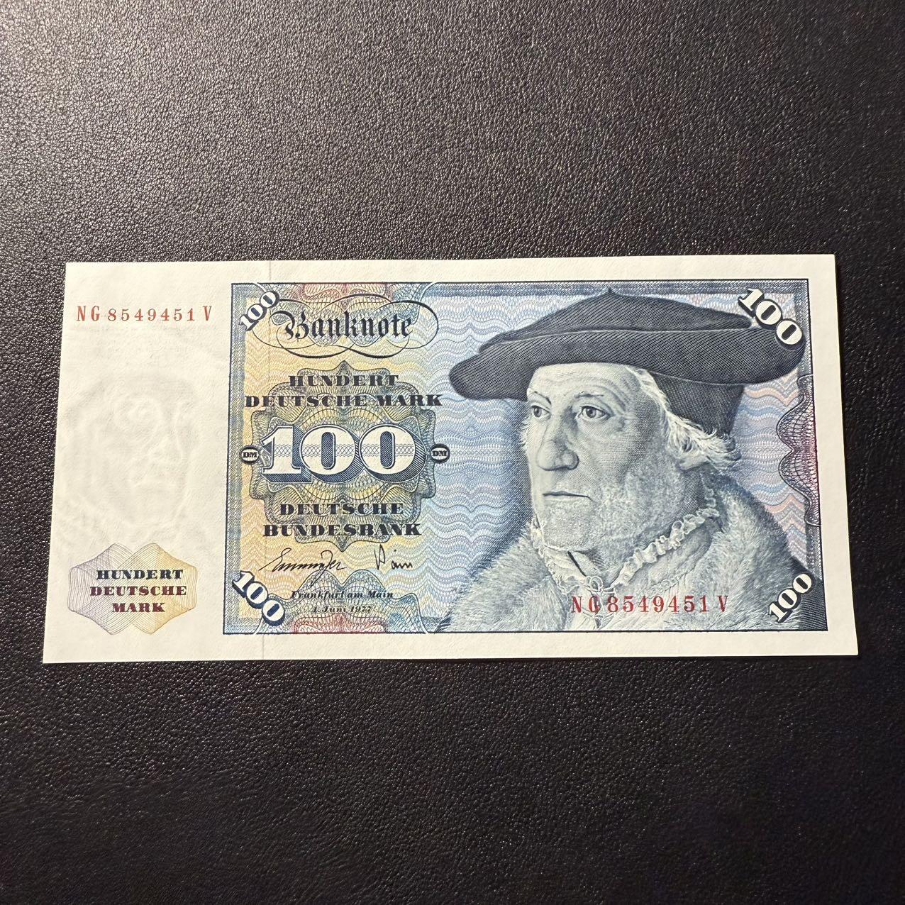 第15期 库存 德国1977年100马克 数学家明斯特 全新unc- 边缘轻微潮