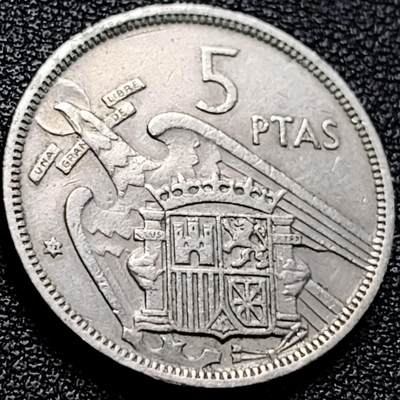 泉币菌-第204场-元宵节专场 本场拍品多 请提前出价 - 西班牙1957年5比塞塔 弗朗哥鹰徽23mm