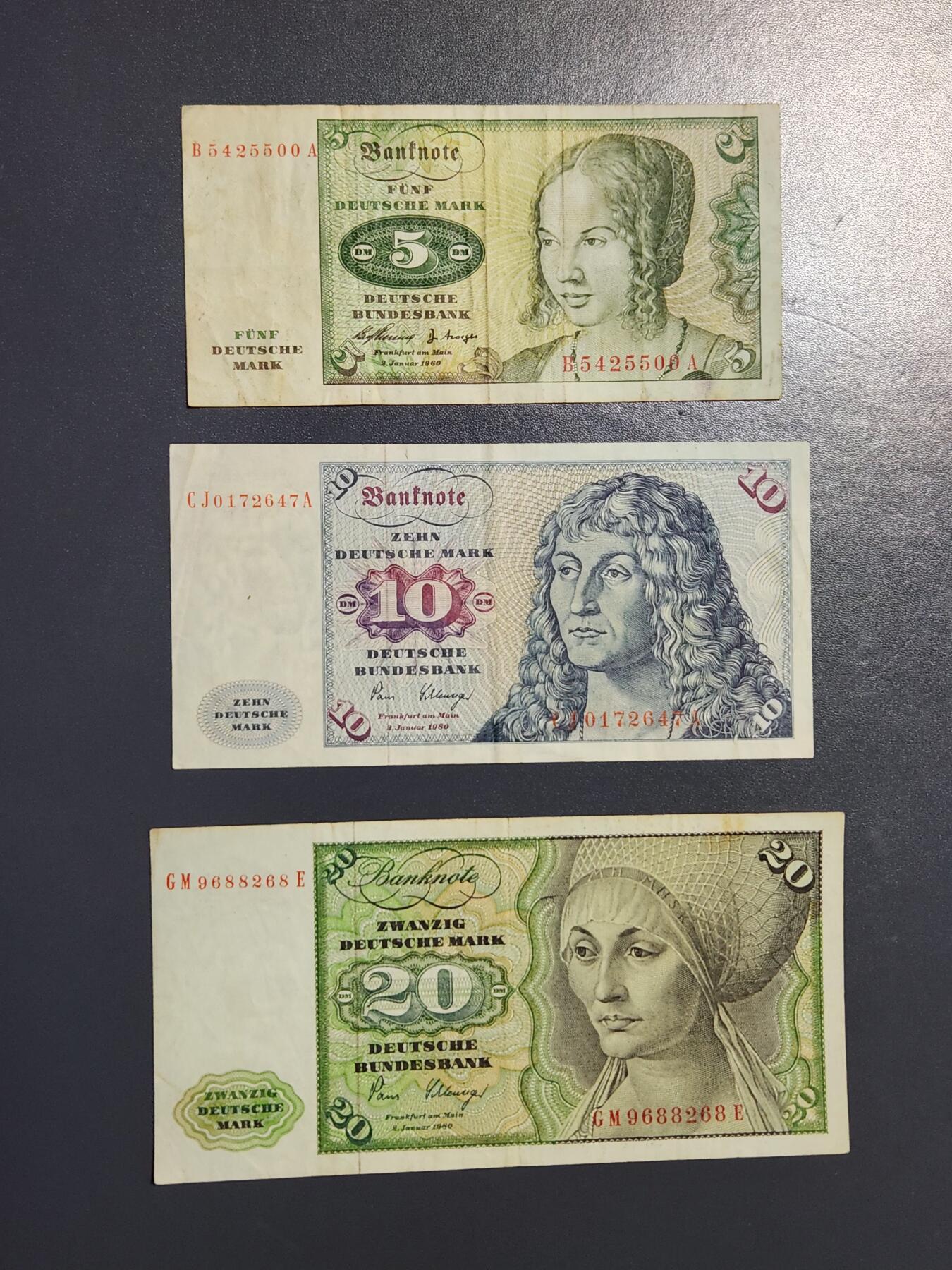 3月2号晚上8点 外国纸币自动截拍第33场 德国5-10-20马克 原票一组