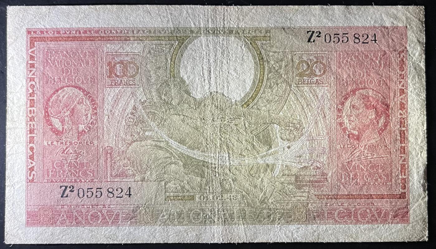 小福收藏拍卖第202期 流通品相裸钞 特惠场 本场全部为欧洲纸币【佣金仅收2% 不设最低佣金 全场包邮】 比利时 1943年 100法郎 Z冠