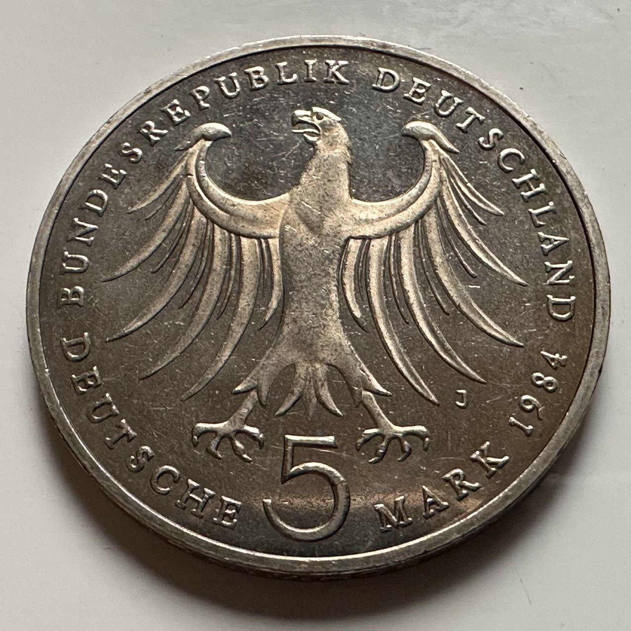 🌹外币初藏🌹🐯2026年第23场  每周二四六晚8️⃣点 接代拍 联邦德国1984年5马克 门德尔松诞辰175周年纪念币