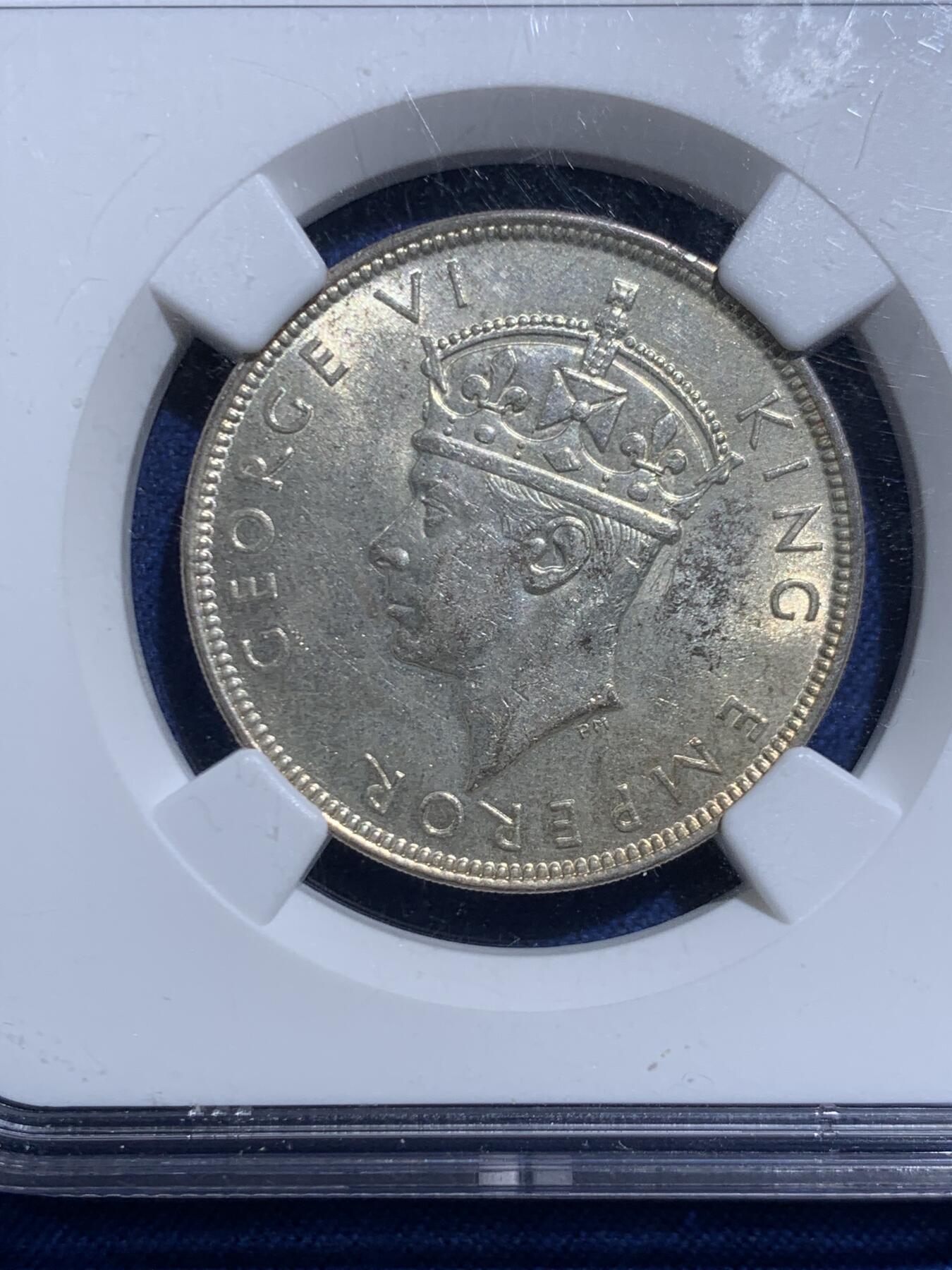 《竞宝斋》第467场 周日，周一 2场连拍 （全场包邮）欢迎送拍 NGC MS62 毛里求斯 1938年 乔六1卢比银币 充分流通 MS少见