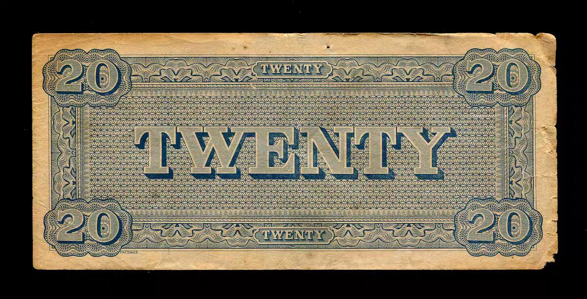 3月2号晚上8点 外国纸币自动截拍第33场 美国 邦联州 1864年20元 