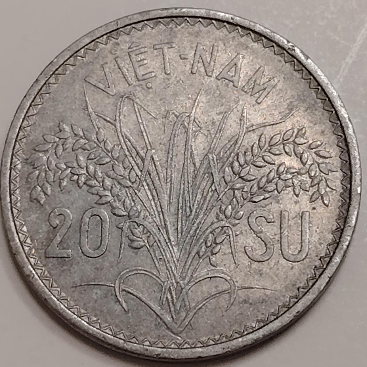 布加迪🐬～世界钱币(上海)🌾第 278 期 /  各国套币和散币 越南🇻🇳 1953年 南越保大皇帝 三姐妹 20苏铝币～C18