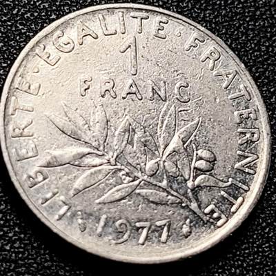 泉币菌-第204场-元宵节专场 本场拍品多 请提前出价 - 法国早期（1977年）1法郎镍币  播种女神 入欧前 末版 绝版币