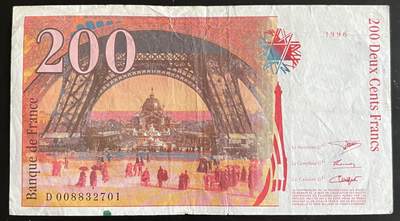 小福收藏拍卖第202期 流通品相裸钞 特惠场 本场全部为欧洲纸币【佣金仅收2% 不设最低佣金 全场包邮】 法国 1996年 200法郎