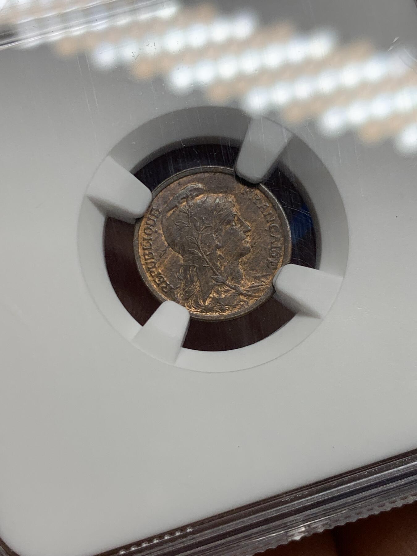 《竞宝斋》第467场 周日，周一 2场连拍 （全场包邮）欢迎送拍 NGC MS63RB 法国1911年1分铜币