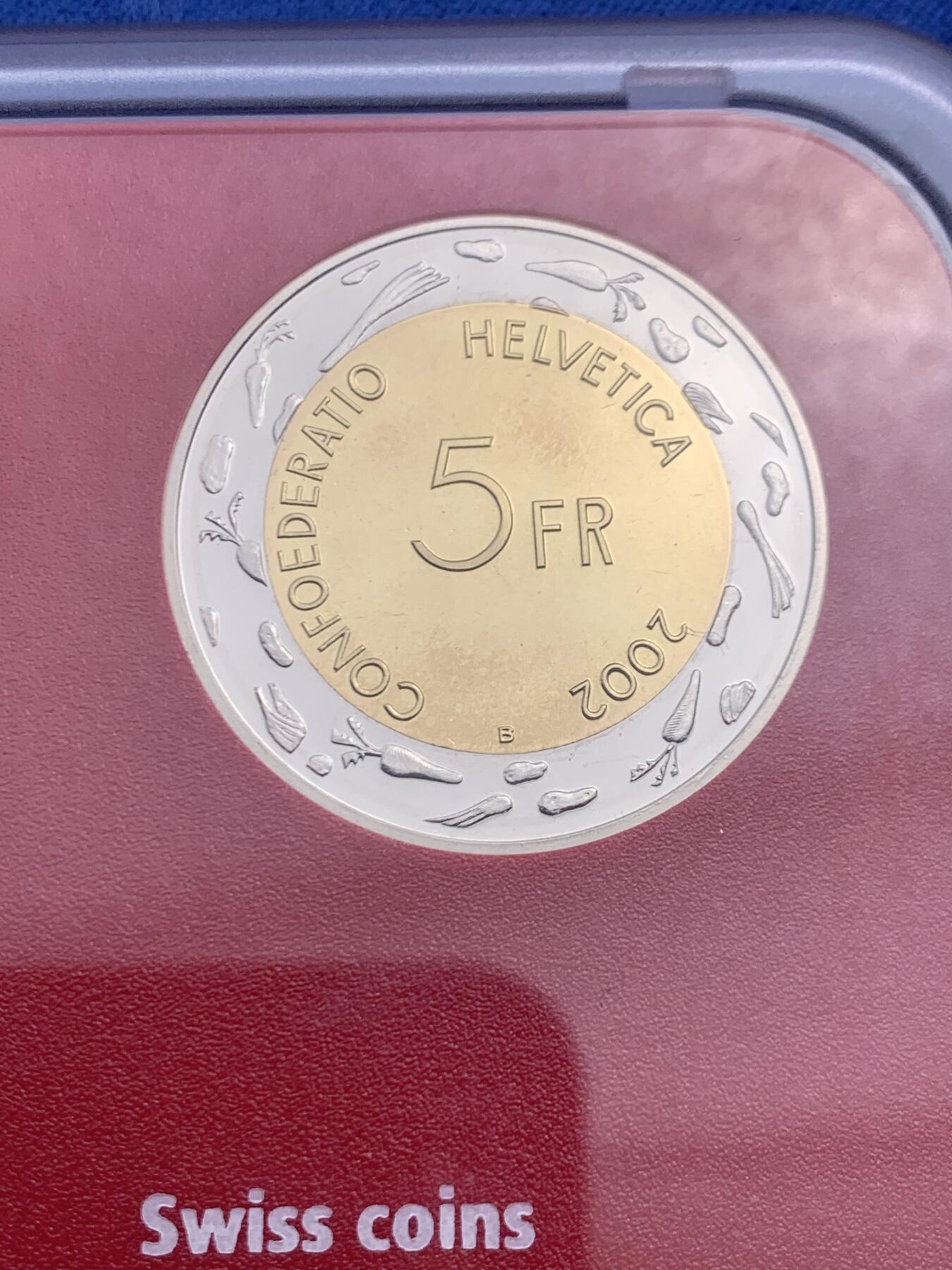 《竞宝斋》第467场 周日，周一 2场连拍 （全场包邮）欢迎送拍 瑞士 2002年 少见 原装塑盒 全套9枚 带双金属 套币