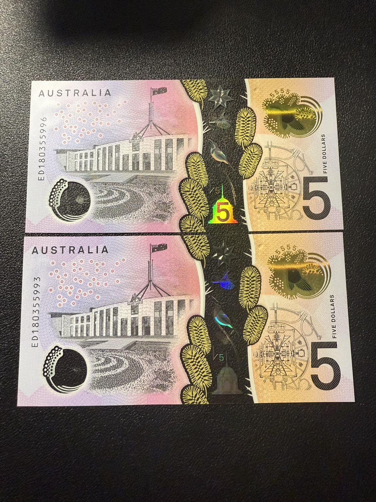 第15期 库存 澳大利亚2018年5 两张 全新unc