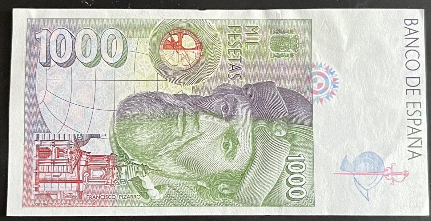 小福收藏拍卖第202期 流通品相裸钞 特惠场 本场全部为欧洲纸币【佣金仅收2% 不设最低佣金 全场包邮】 西班牙 1992年 1000比塞塔 AUNC