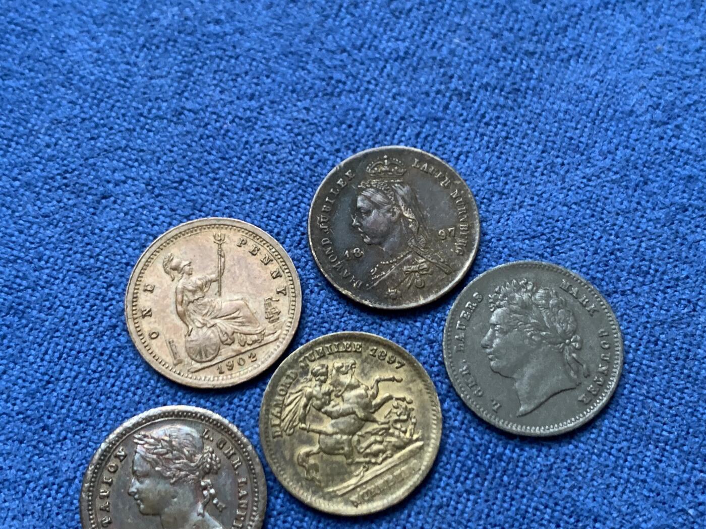 《竞宝斋》第467场 周日，周一 2场连拍 （全场包邮）欢迎送拍 五枚一组 英国乔治三世，维多利亚，爱德华七世，经典马剑，不列颠海神，少见小尺寸代币。