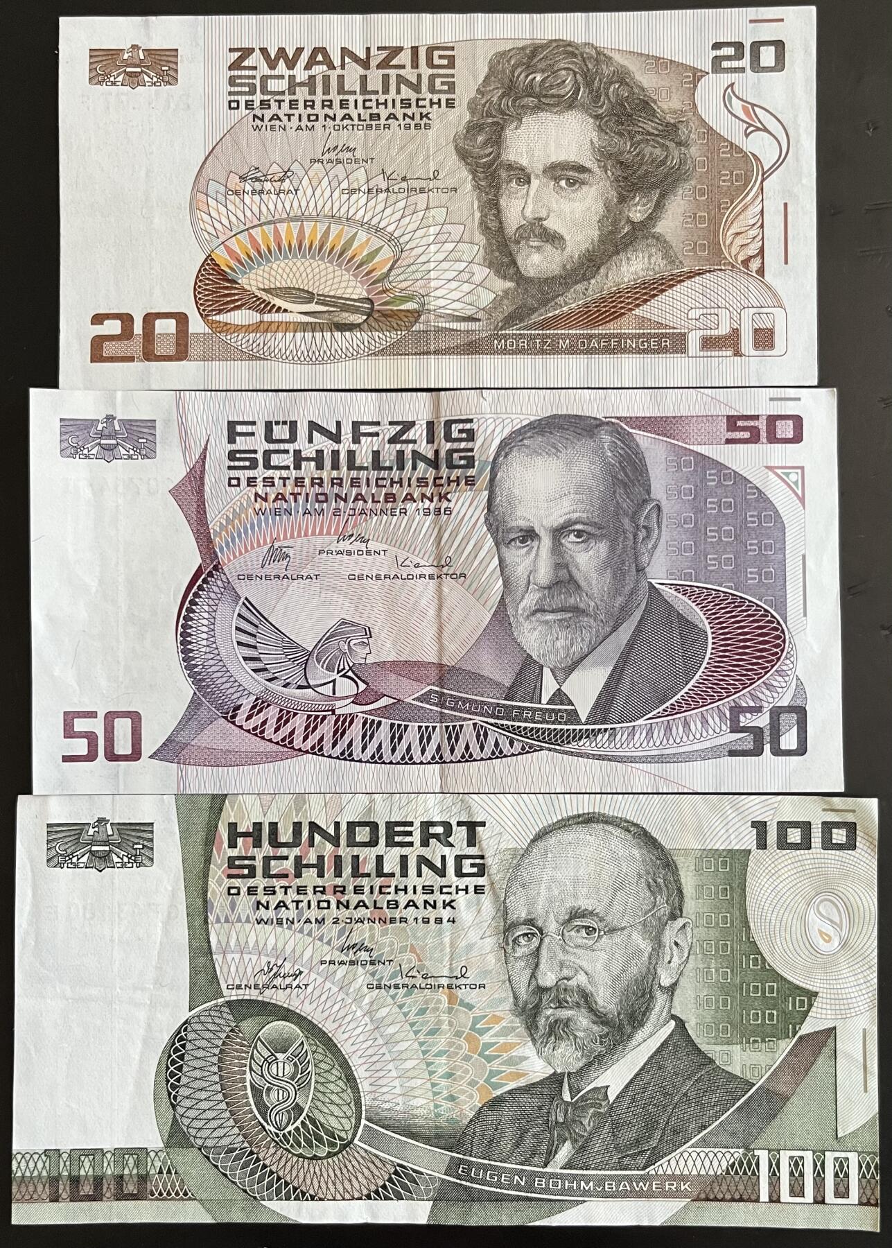 小福收藏拍卖第202期 流通品相裸钞 特惠场 本场全部为欧洲纸币【佣金仅收2% 不设最低佣金 全场包邮】 奥地利 20+50+100先令 1组3张
