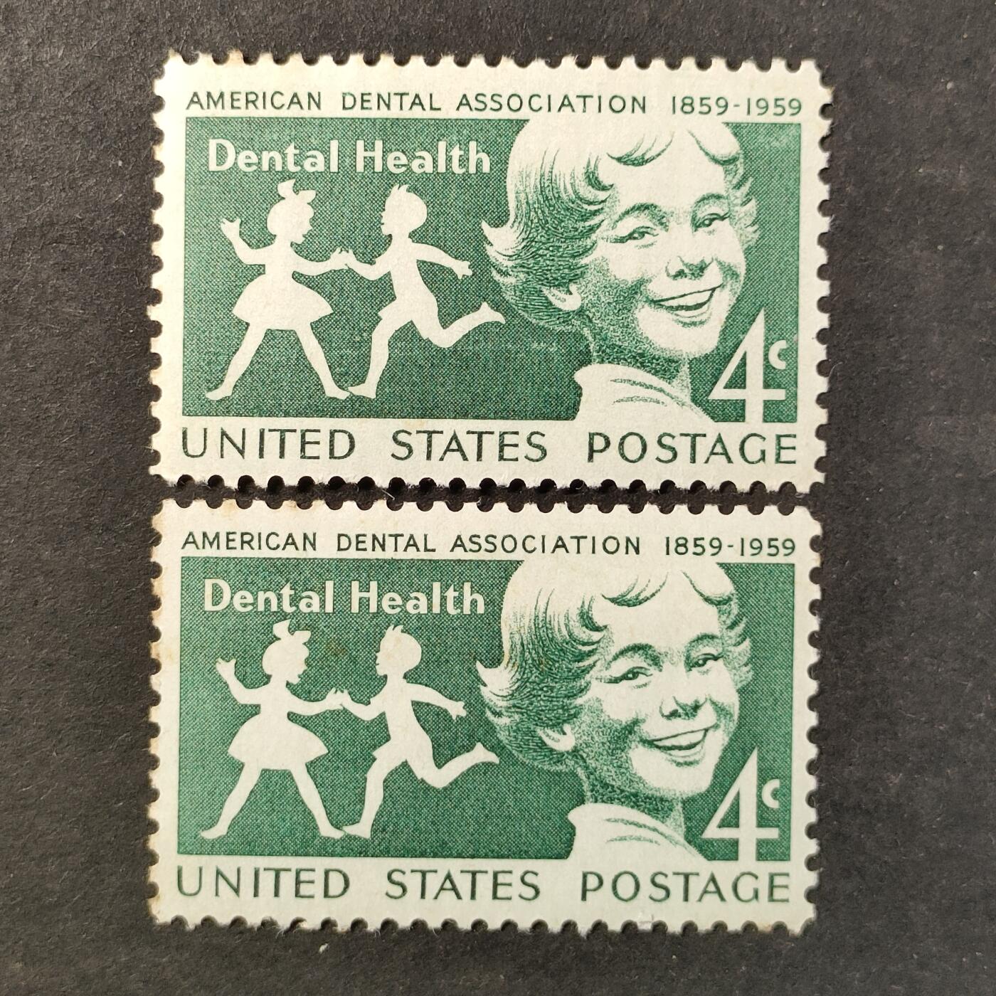 ↓君缘收藏752期☞钱币邮品↓无佣金、可寄存、满30元包邮  美国邮票，1959年牙科协会成立100周年雕刻版1全，随机发一枚