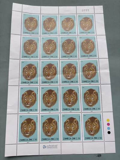 盛世勋华——号角文化勋章邮票专场拍卖第310期 - 赞比亚2013年狮子邮票（2.5 赞比亚克瓦查 货币改革版 少见） 整版