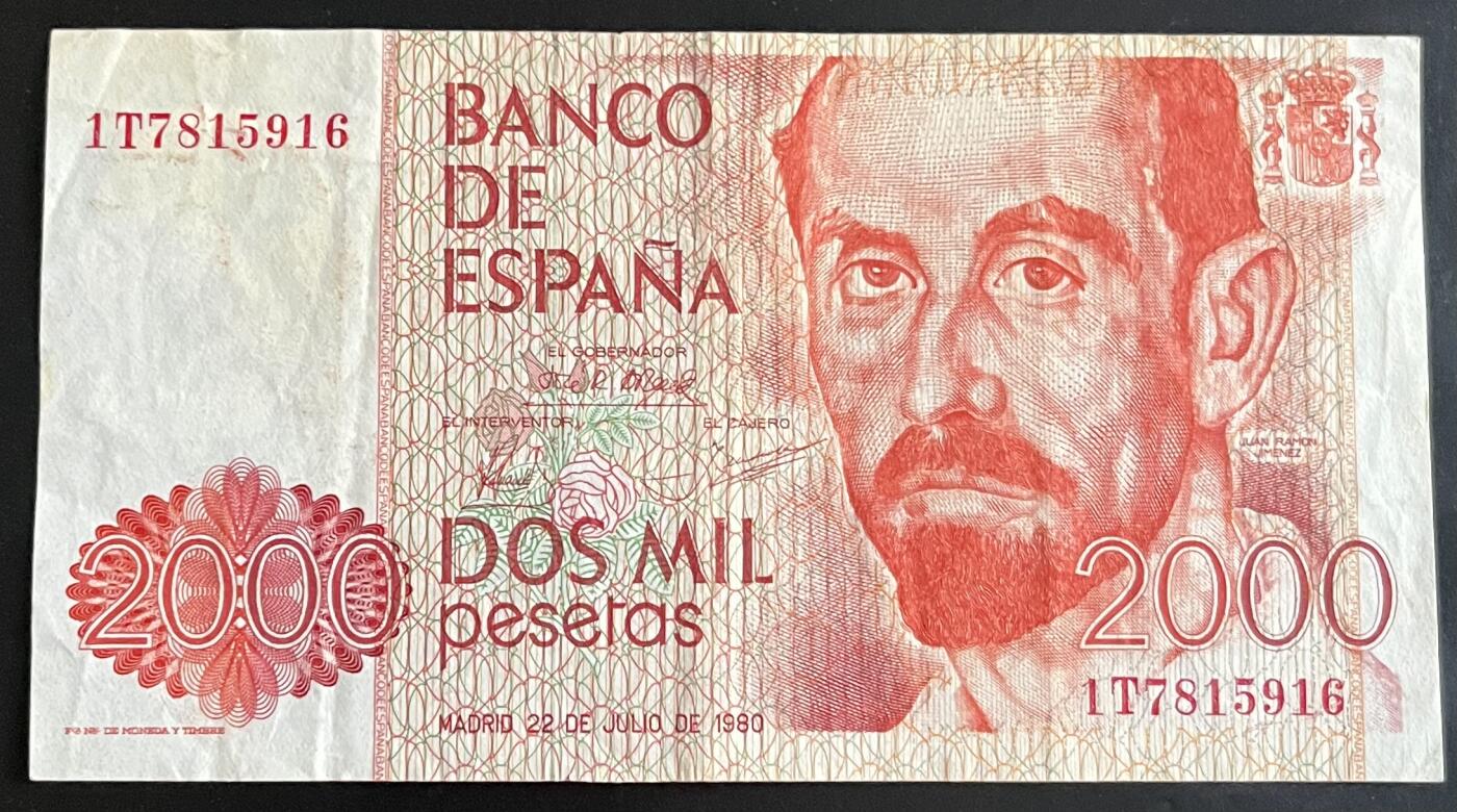 小福收藏拍卖第202期 流通品相裸钞 特惠场 本场全部为欧洲纸币【佣金仅收2% 不设最低佣金 全场包邮】 西班牙 1980年 2000比塞塔