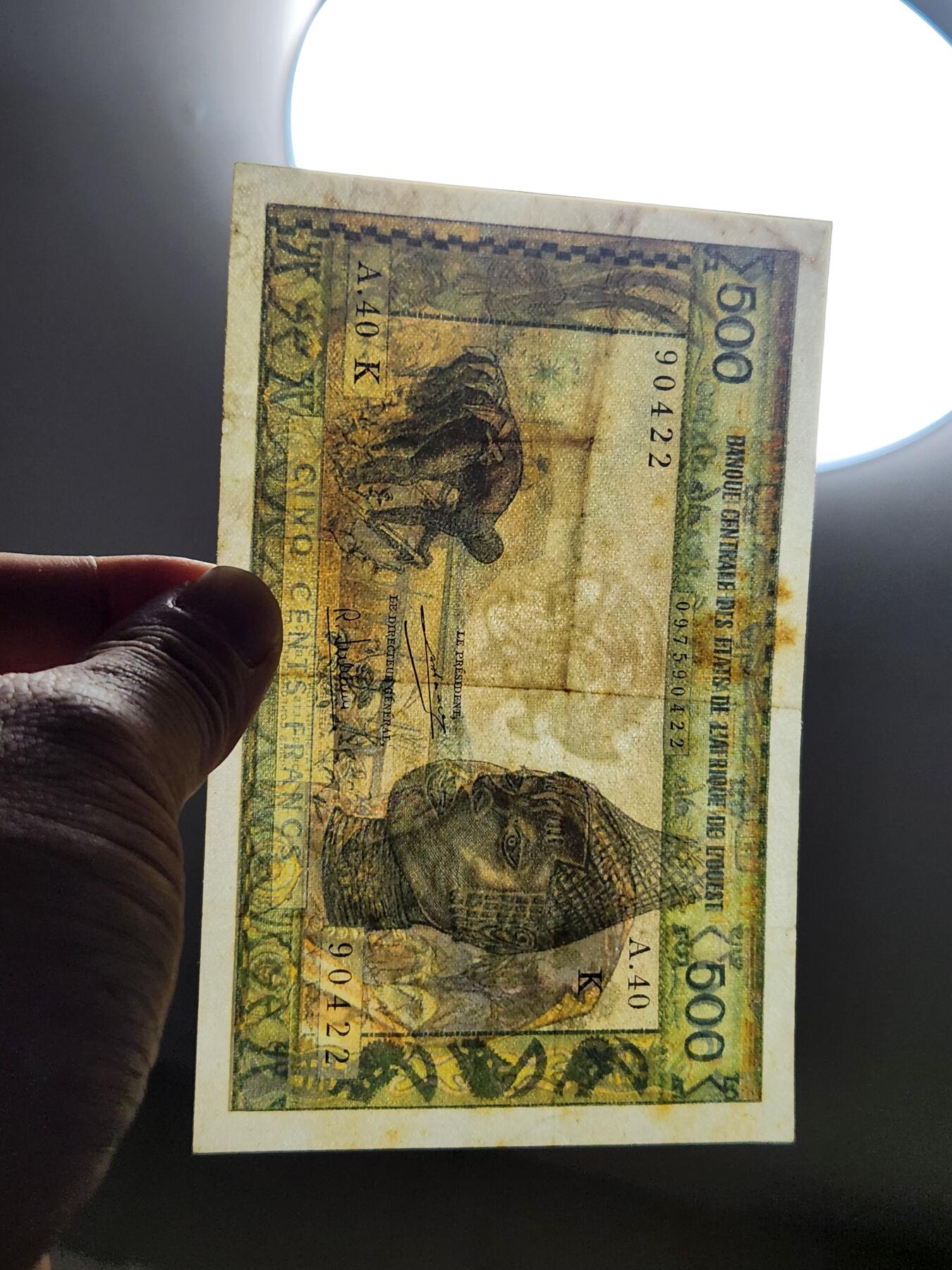 3月2号晚上8点 外国纸币自动截拍第33场 西非(塞内加尔)500法郎 纸币 1959年 稀少原票