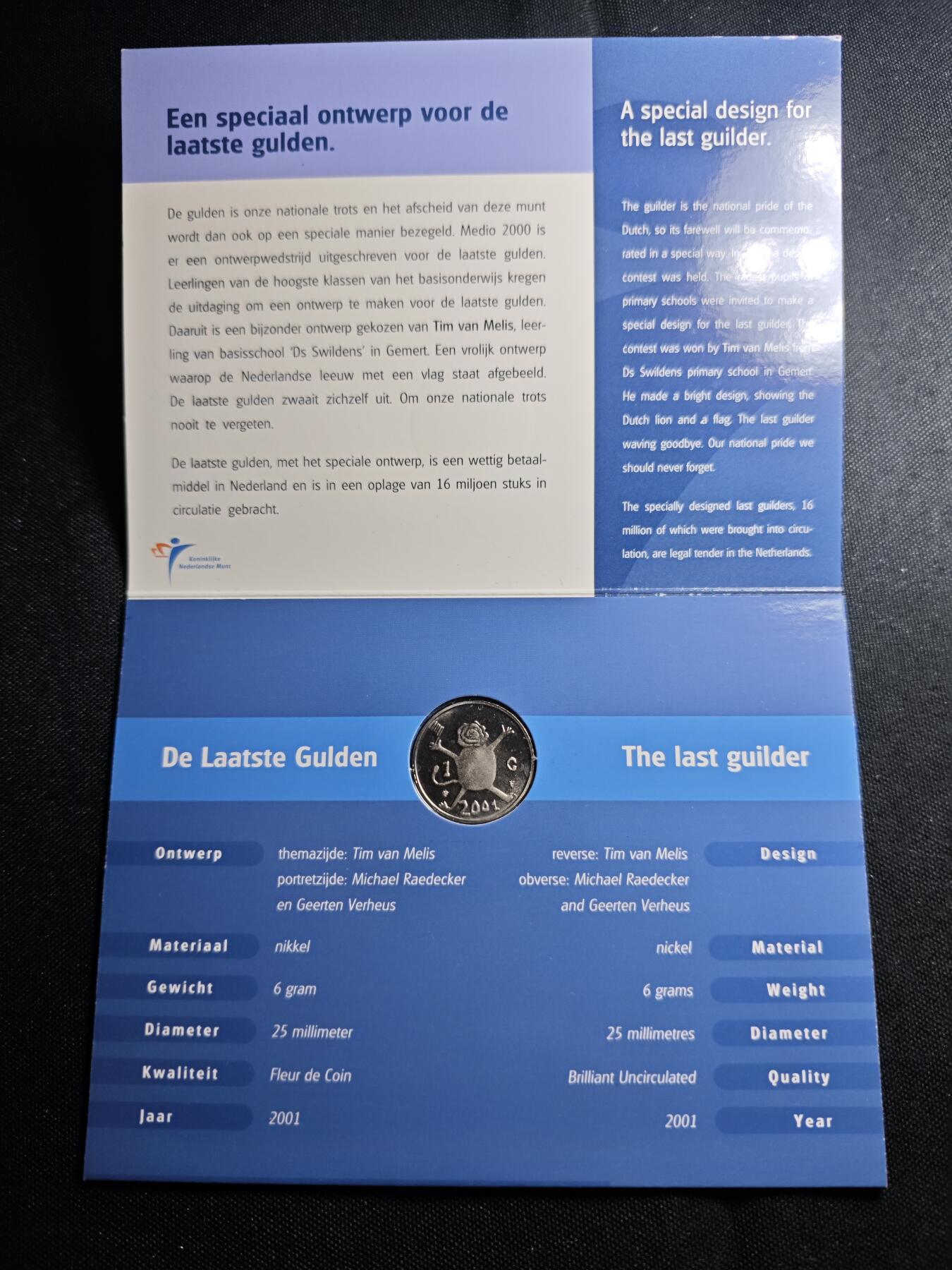 KK钱币收藏小铺   套币 批量/好品散币专场 2月预留时间 周末发货  2001荷兰1盾纪念币卡册 最后的盾