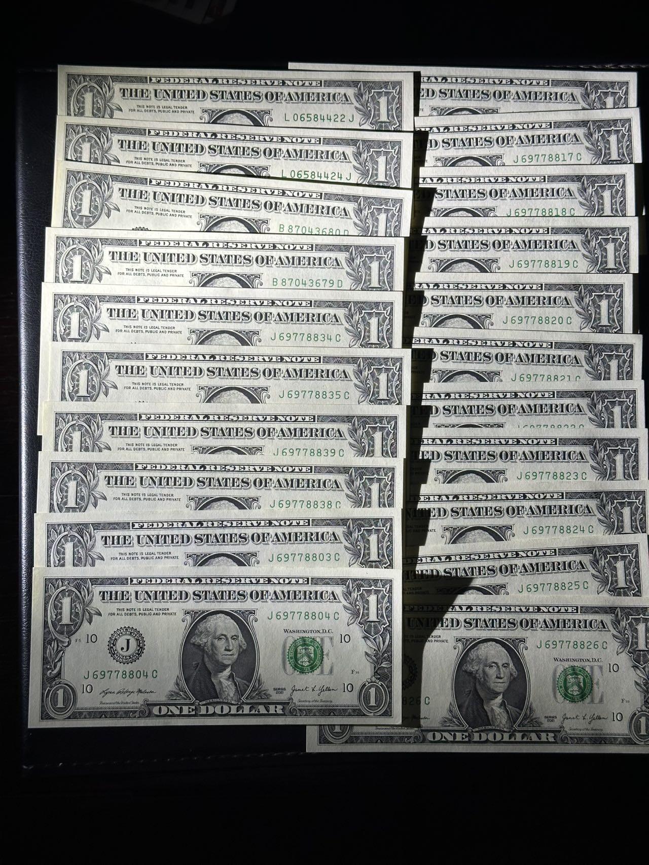 丙午马年开年第三场（大更新） 美国1$*21，5$*3，10$*17，累计41张，306$。未流通品相！有很多都是连号的，厂别，年份如图。