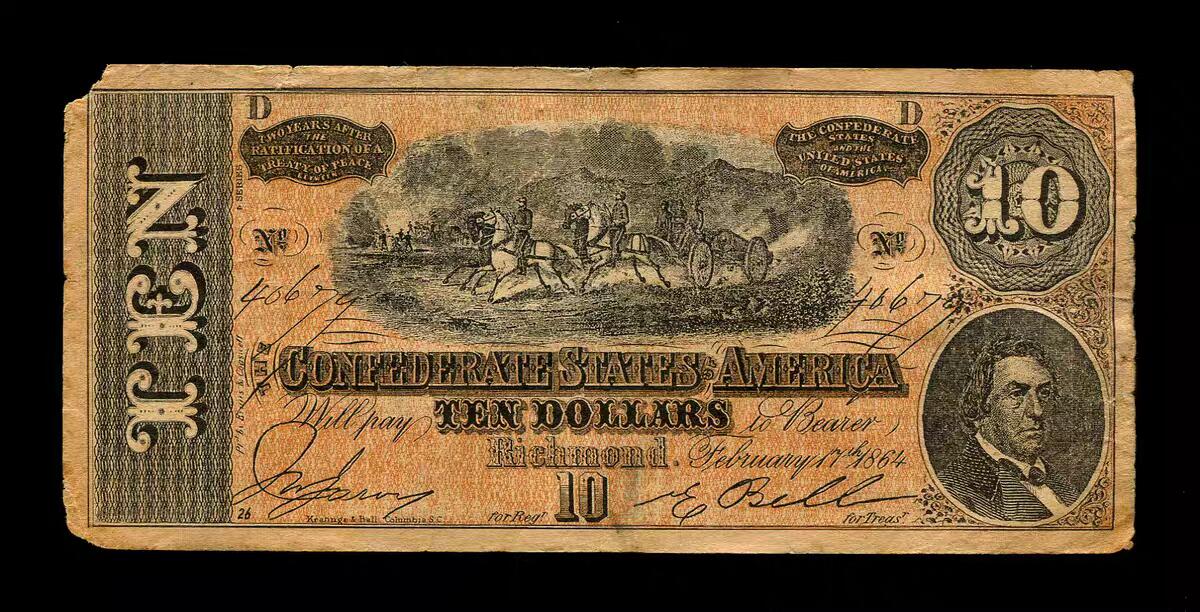 3月2号晚上8点 外国纸币自动截拍第33场 美国 邦联州 1864年10元 