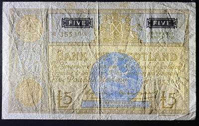 小福收藏拍卖第202期 流通品相裸钞 特惠场 本场全部为欧洲纸币【佣金仅收2% 不设最低佣金 全场包邮】 苏格兰 1966年 5镑