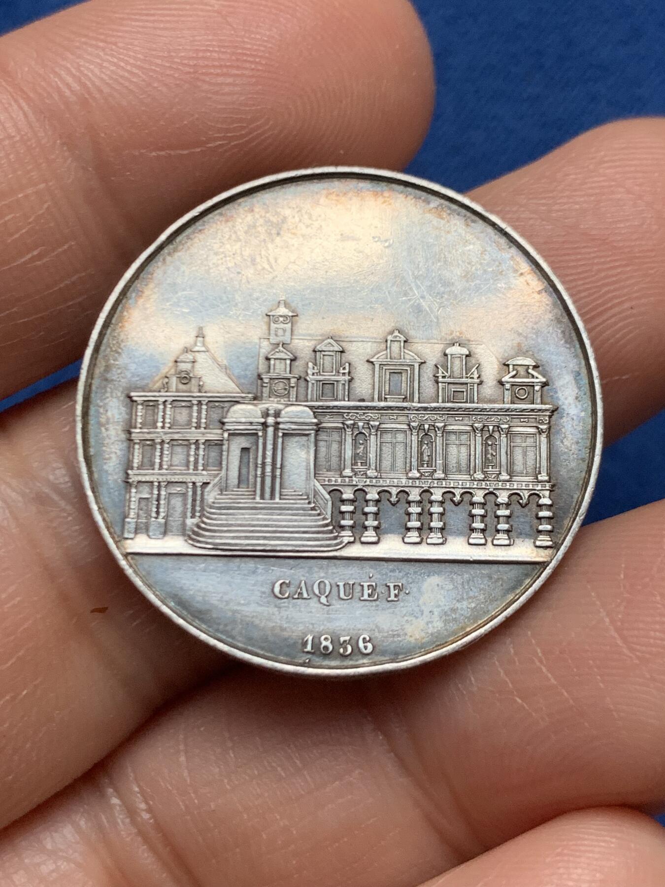 《竞宝斋》第467场 周日，周一 2场连拍 （全场包邮）欢迎送拍 法国1836年罗谢尔市政厅纪念银章，蜜蜂银标边铭950银，28.2mm，8.4克