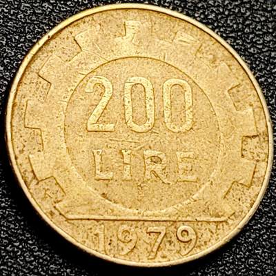 泉币菌-第204场-元宵节专场 本场拍品多 请提前出价 - 意大利1979年200里拉 丰收女神 齿轮 铝青铜币 外国硬币 24mm 