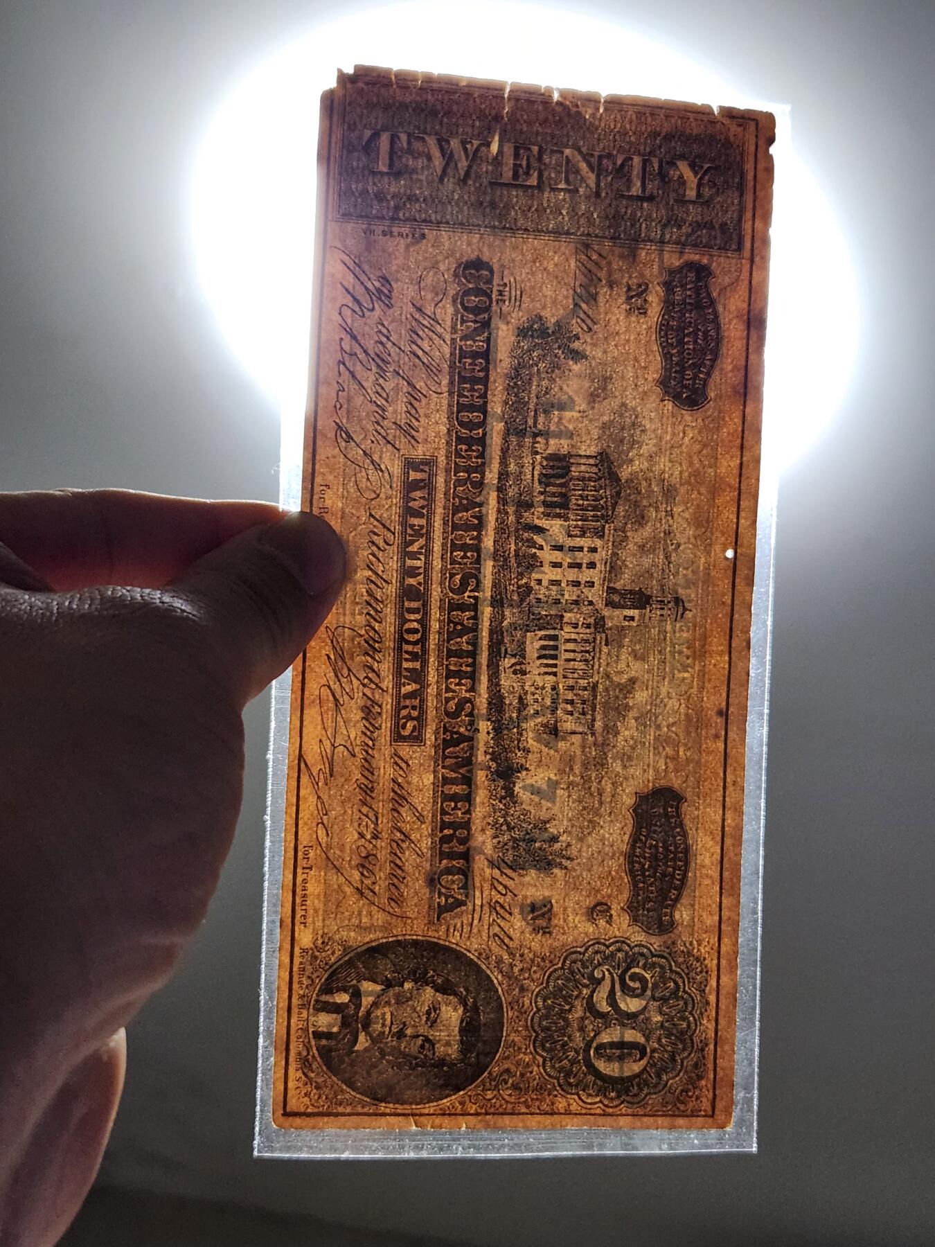 3月2号晚上8点 外国纸币自动截拍第33场 美国 邦联州 1864年20元 